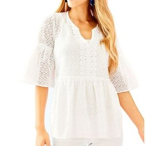 Lilly Pulitzer White Inez Top Geo Diamond Lace Size XL